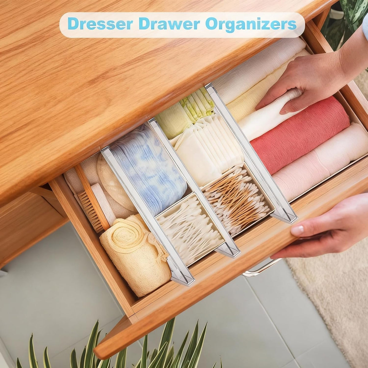 Kcysta 6 Pack Adjustable Drawer Dividers - 4" High Clear Expandable Dresser Organizers 10"-17" Length, Transparent Drawer Separators for Clothes, Underwear, Cosmetics & Kitchen Utensils Storage
