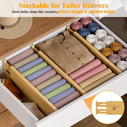Bamboo Drawer Dividers, 12-21 Inch Kitchen Adjustable Drawer Organizers