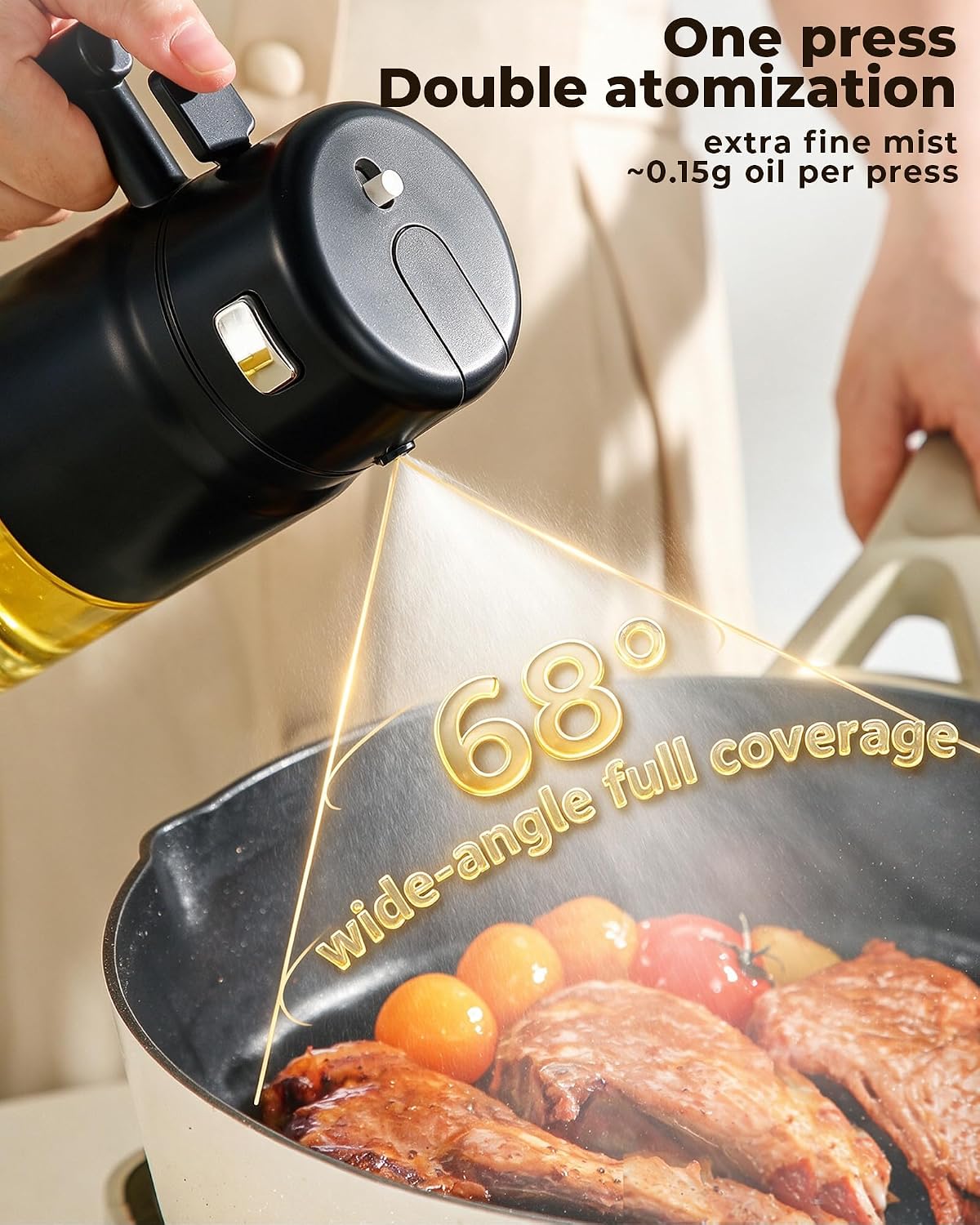 23.7oz /700ML Glass Olive Oil Sprayer for Cooking, 2-in-1 Oil Dispenser Bottle for Kitchen, Air Fryer, Salad, BBQ, Food Grade Spray Bottle with Portion Control