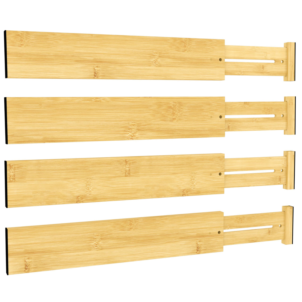 BAMEOS Bamboo Expandable Drawer Dividers – Fits 16.65"–22" Drawers, 4" Extra Deep Walls, Set of 4 | Maximum-Height Spring-Loaded Organizer for Deep Kitchen, Bathroom & Dresser Drawers