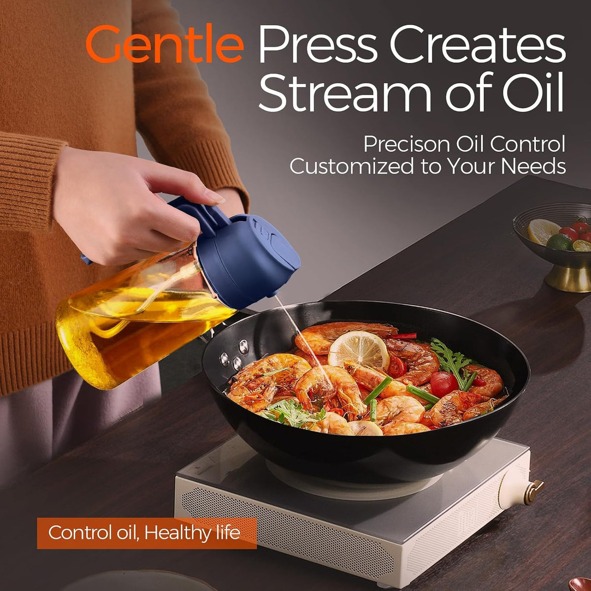 YARRAMATE 16 oz 2-in-1 Glass Olive Oil Sprayer for Cooking, Black&Navy