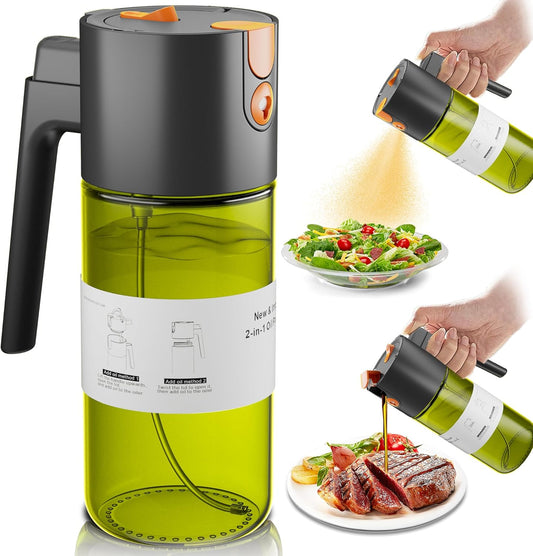 Olive Oil Sprayer & Dispenser Bottle for Cooking 17oz Dark Glass Oil Mister