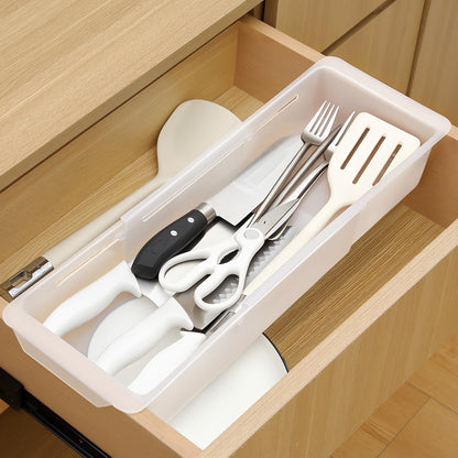 2 Pack Deep Drawer Organizer Bins, Adjustable Sliding Drawer Organizer Bin Expandable Tray for Kitchen Utensils, BBQ Tools, Towels, Durable Plastic Sliding for Easy Storage (12.4" to 18")