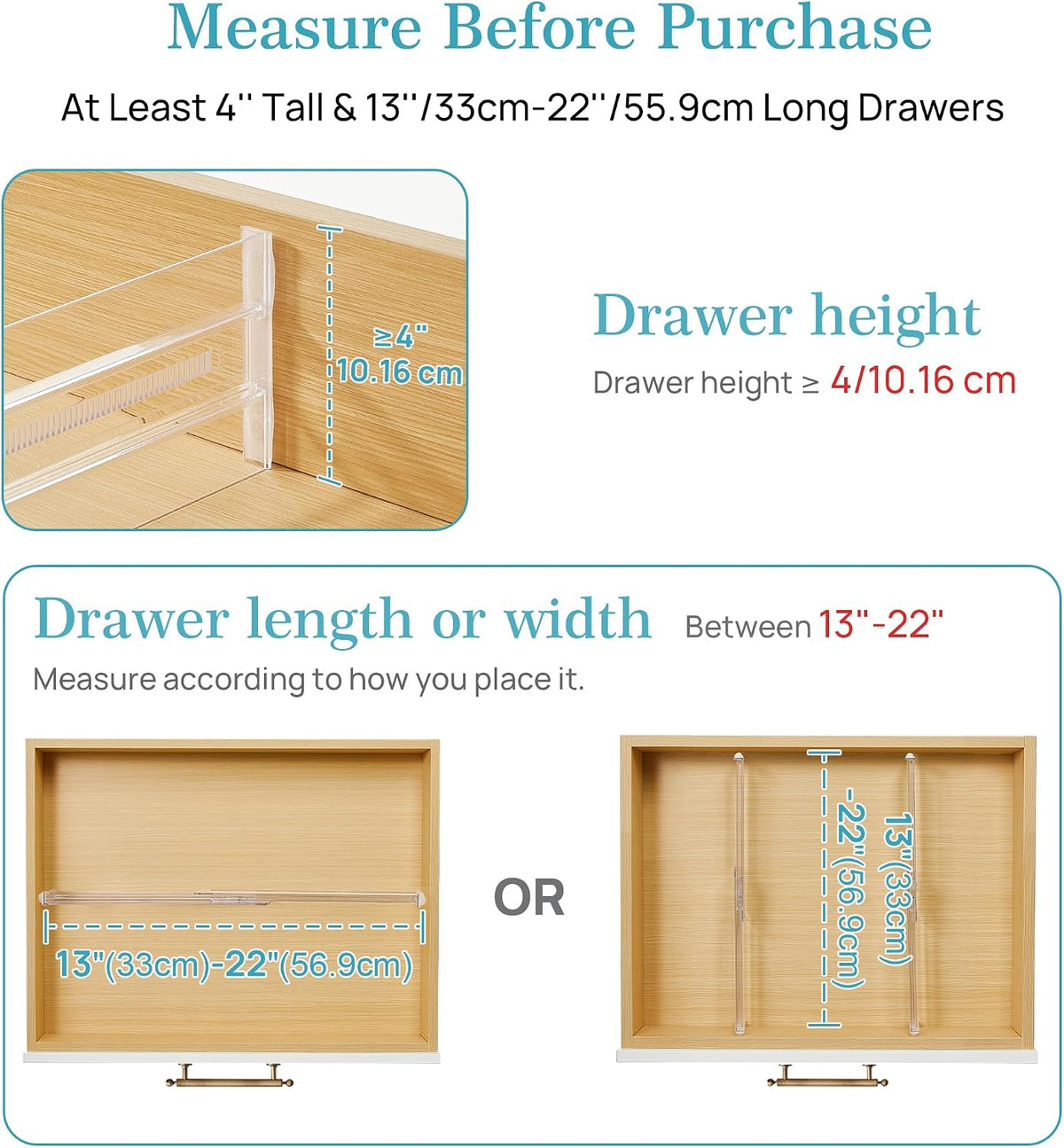 Vtopmart 4" High Drawer Dividers for Clothes, 13"-22" Adjustable, 12 pack