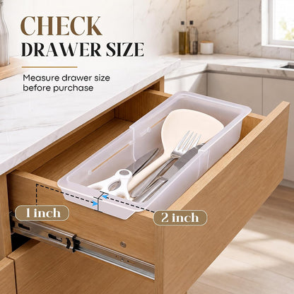2 Pack Deep Drawer Organizer Bins, Adjustable Sliding Drawer Organizer Bin Expandable Tray for Kitchen Utensils, BBQ Tools, Towels, Durable Plastic Sliding for Easy Storage (12.4" to 18")