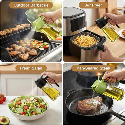 Poshetion 2 in 1 Olive Oil Sprayer for Cooking, 16oz Oil Dispenser for Kitchen, Leak-Proof Oil Spray Bottle for Air Fryer, Salad, BBQ, Baking, Grilling - Black & Green