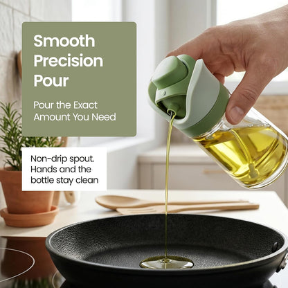 Olive Oil Dispenser for Kitchen | 2-in-1 Pour and Spray | 7.7 oz / 230 ml | Glass Olive Oil Sprayer for Cooking, Airfryer, Salad & BBQ | Set of 2 Bottles, Green