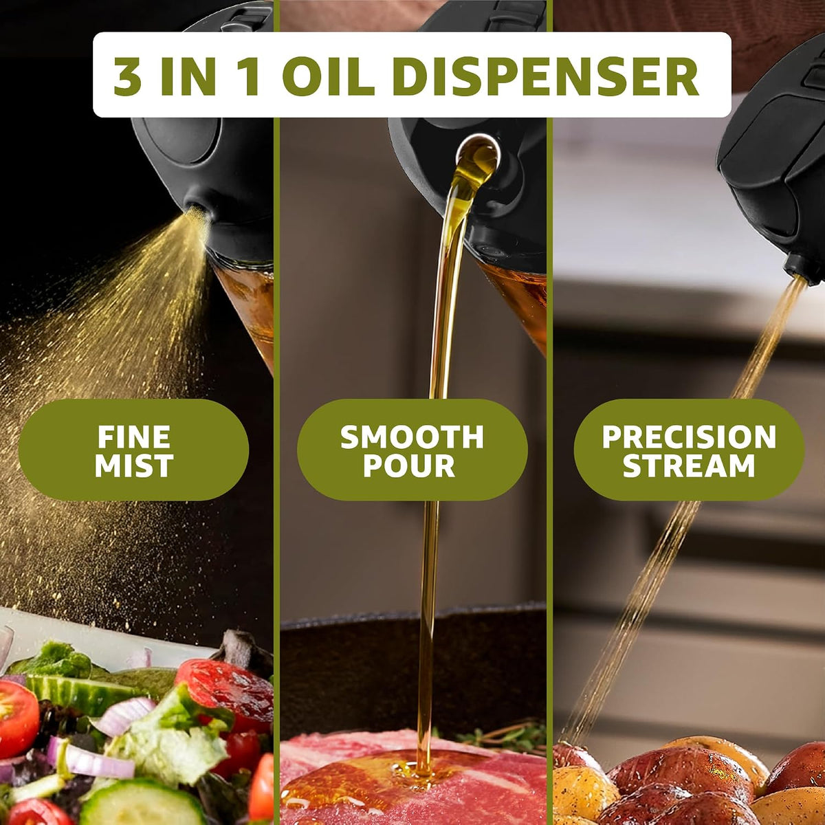 FineDine 16 oz Glass Olive Oil Sprayer for Cooking, Oil Dispenser, Black