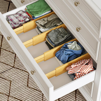 BAMEOS Bamboo Expandable Drawer Dividers – Fits 16.65"–22" Drawers, 4" Extra Deep Walls, Set of 4 | Maximum-Height Spring-Loaded Organizer for Deep Kitchen, Bathroom & Dresser Drawers