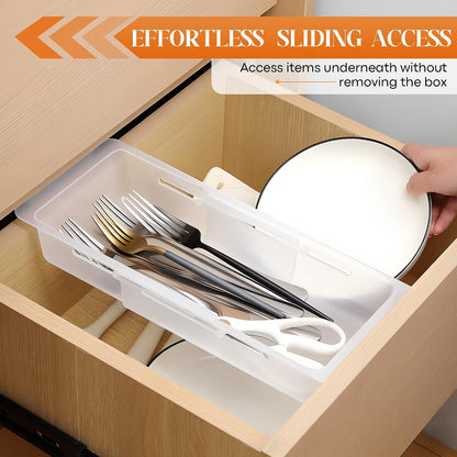 2 Pack Deep Drawer Organizer Bins, Adjustable Sliding Drawer Organizer Bin Expandable Tray for Kitchen Utensils, BBQ Tools, Towels, Durable Plastic Sliding for Easy Storage (12.4" to 18")