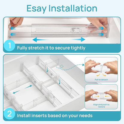 Vtopmart 2.36" Drawer Dividers with Expandable Inserts, 12.8"-22.3", 8 Pack
