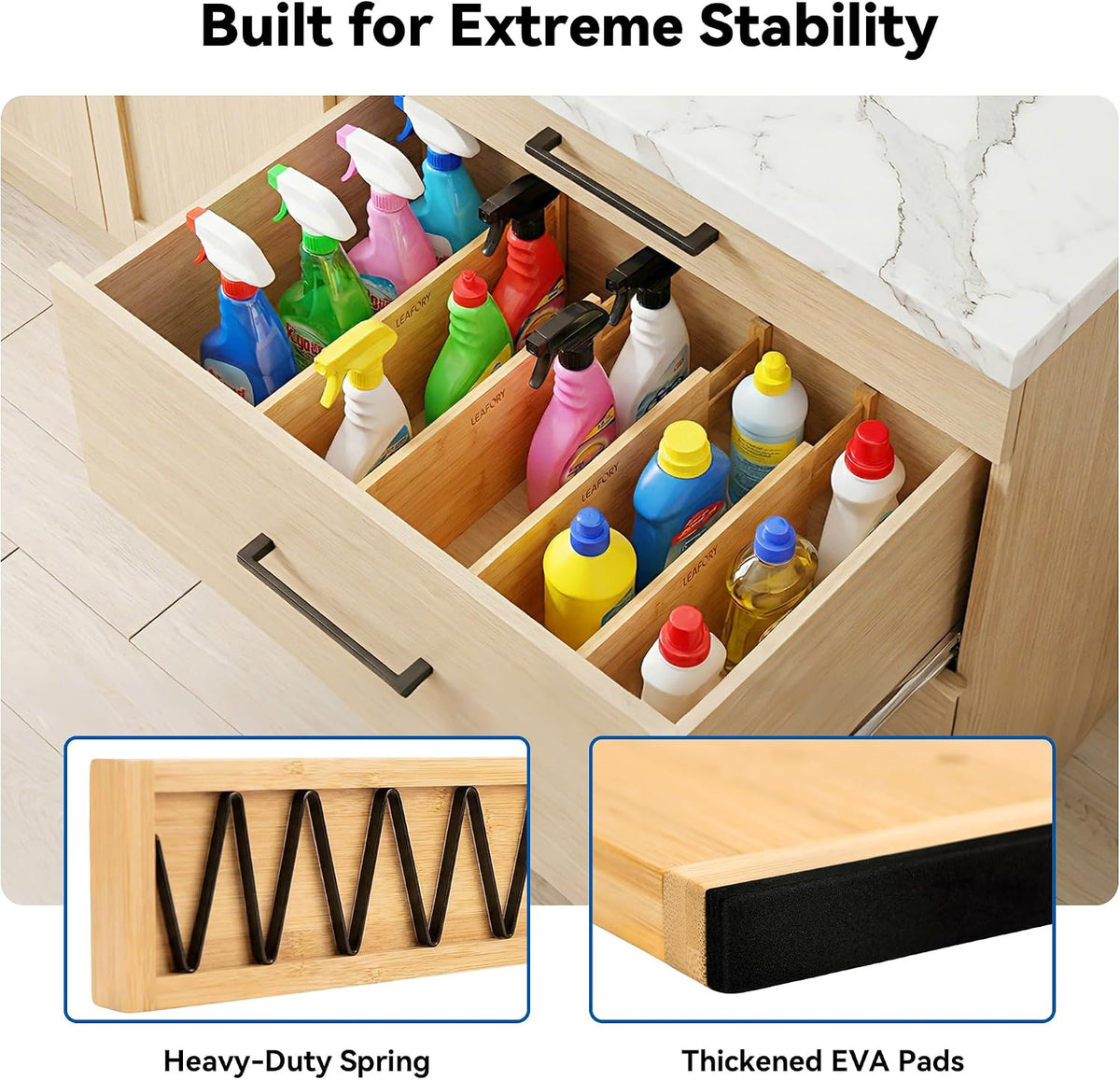 4 Pack 8" Deep Bamboo Drawer Dividers, 17-22" Expandable Kitchen Organizers