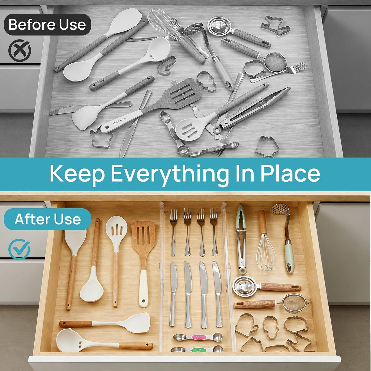Vtopmart 4 Pack Shallow Drawer Dividers, 2.36" High 12.5"-20.8" Adjustable Expandable Kitchen Drawer Organizer, Clear Plastic Organizer Separators for Flatware, Utensil, Cutlery, Underwear, Clothes