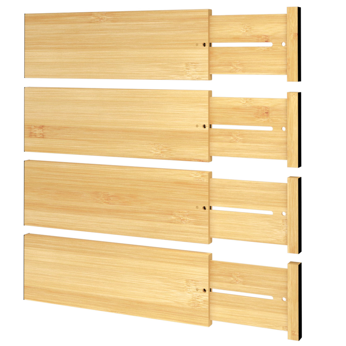BAMEOS Bamboo Expandable Drawer Dividers – Fits 16.65"–22" Drawers, 4" Extra Deep Walls, Set of 4 | Maximum-Height Spring-Loaded Organizer for Deep Kitchen, Bathroom & Dresser Drawers