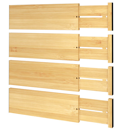 BAMEOS Bamboo Expandable Drawer Dividers – Fits 16.65"–22" Drawers, 4" Extra Deep Walls, Set of 4 | Maximum-Height Spring-Loaded Organizer for Deep Kitchen, Bathroom & Dresser Drawers