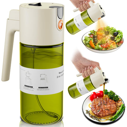 LAKUMIQI 2 in 1 Oil Sprayer & Dispenser, 17 oz Light-Blocking Glass Bottle
