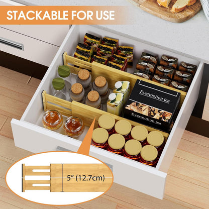 Bamboo Drawer Dividers, Adjustable Drawer Organizers, Fits 12.6–16" Drawers