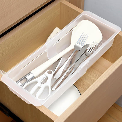 2 Pack Deep Drawer Organizer Bins, Adjustable Sliding Drawer Organizer Bin Expandable Tray for Kitchen Utensils, BBQ Tools, Towels, Durable Plastic Sliding for Easy Storage (12.4" to 18")