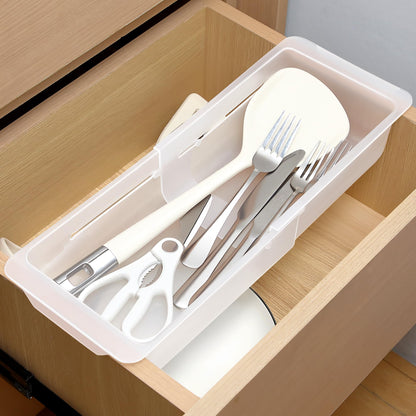 2 Pack Deep Drawer Organizer Bins, Adjustable Sliding Drawer Organizer Bin Expandable Tray for Kitchen Utensils, BBQ Tools, Towels, Durable Plastic Sliding for Easy Storage (12.4" to 18")