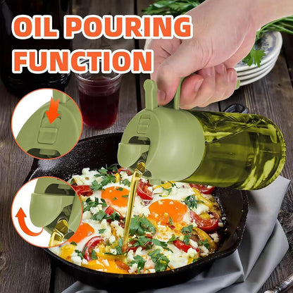 Oil Sprayer and Dispenser for Cooking- 2 x 16 oz Pack, Olive Green Glass to Preserve Fresh Oil, Suitable for Air Fryer, Roasting, Grilling, Barbecue, and Salad. (Black, Green)