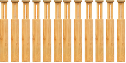 VaeFae 6-Pack Adjustable Bamboo Drawer Dividers, Expandable Drawer Organizer for Kitchen Utensils, Clothes, Bathroom, Office – Fits Drawer Interiors 16.6" to 21.8"