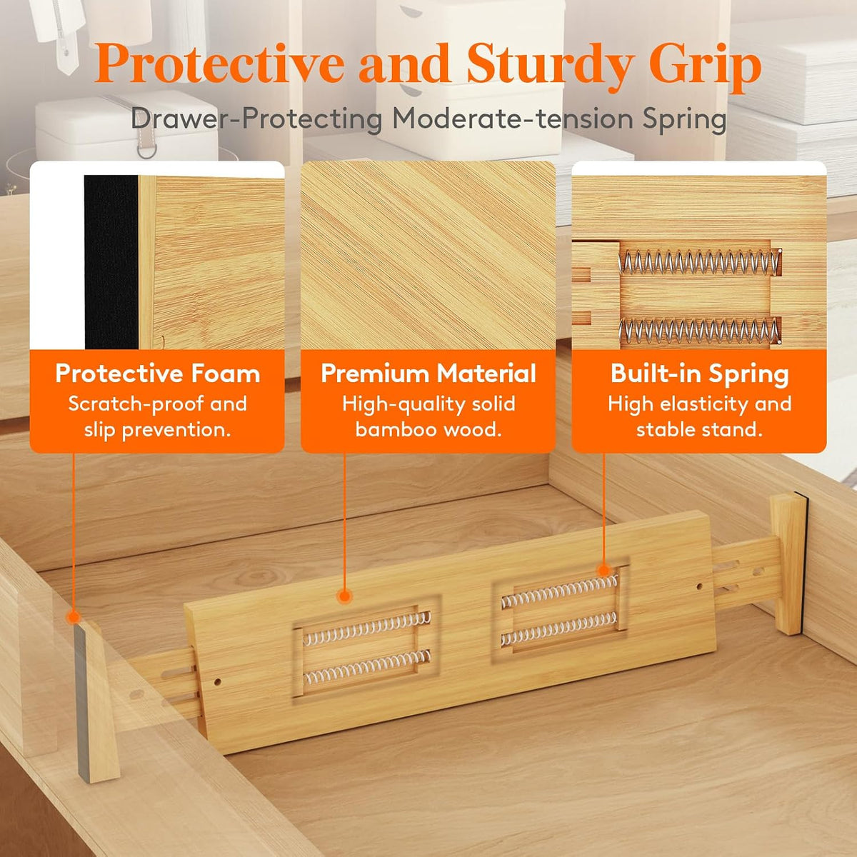 Lifewit 4" High Dresser Drawer Dividers, Adjustable Bamboo Drawer Organizer