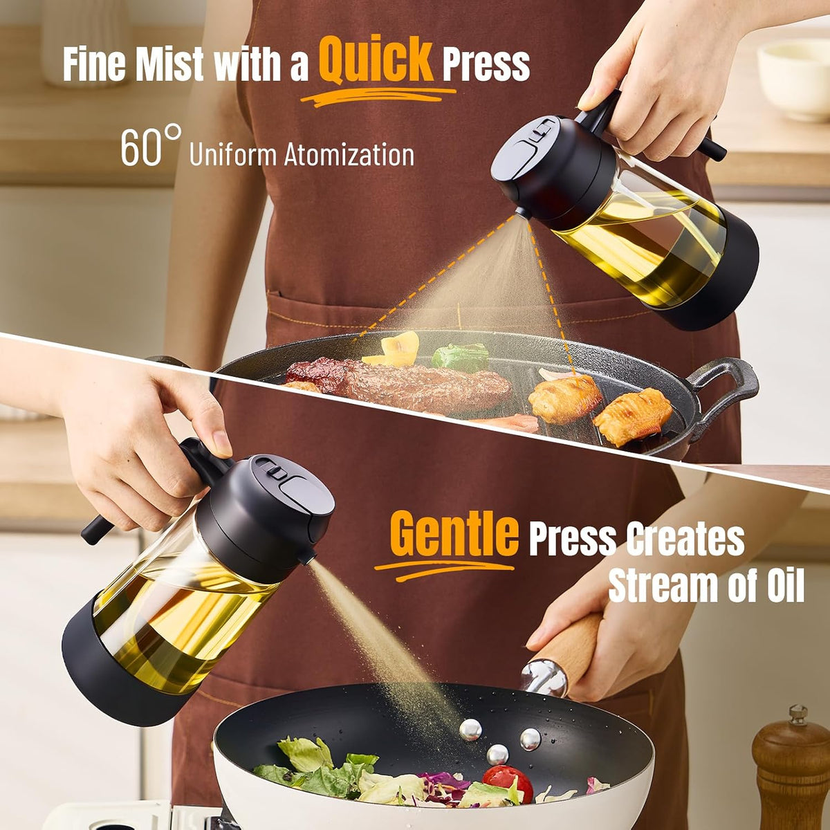 PARACITY Oil Sprayer for Cooking, 2-in-1 Dispenser Bottle, 16 oz, Black