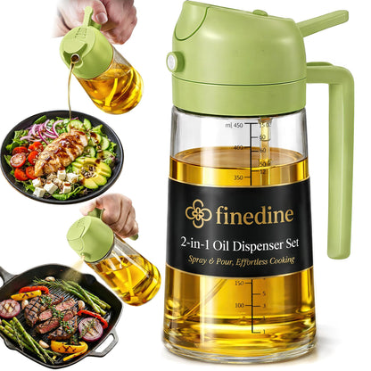 FineDine 16 oz Glass Olive Oil Sprayer for Cooking, Oil Dispenser, Green
