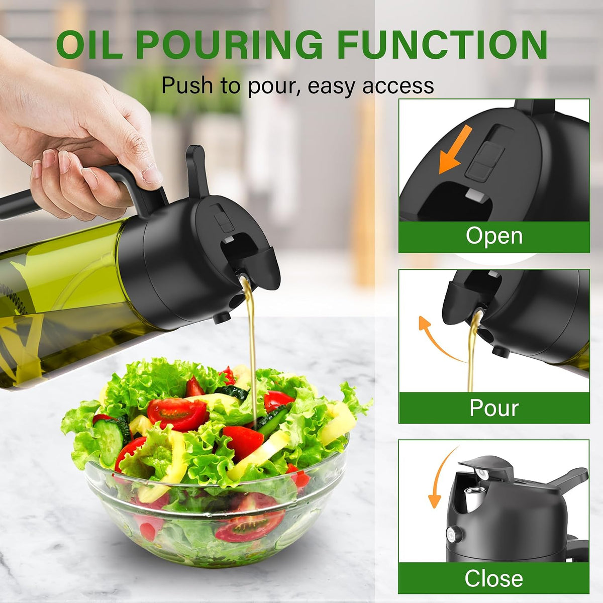 Vakoo Oil Sprayer for Cooking, 16oz/470ml, Black&Green