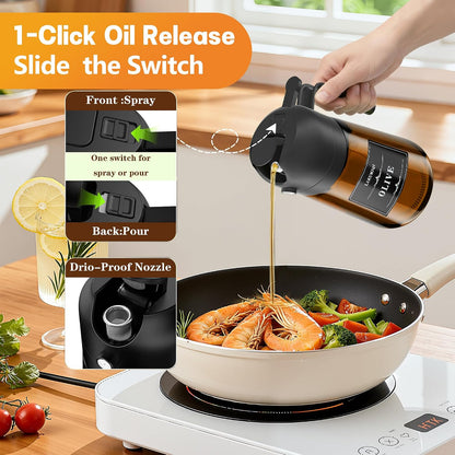 Olive Oil Sprayer & Dispenser Bottle for Cooking 16oz Dark Glass Oil Mister