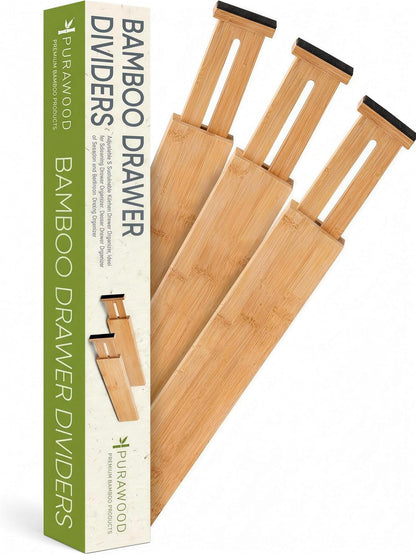 Purawood Living Bamboo Drawer Organizer Adjustable and Expandable Set of 4