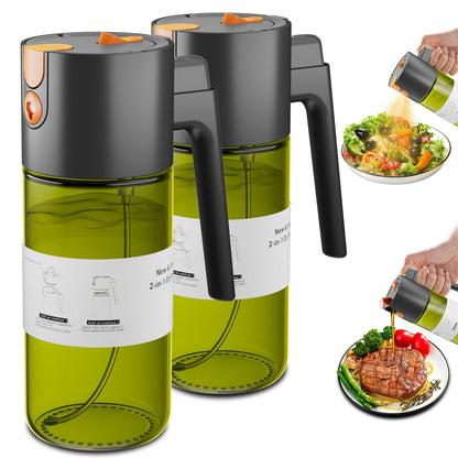 LAKUMIQI 2 in 1 Oil Sprayer & Dispenser, 17 oz Light-Blocking Glass Bottle