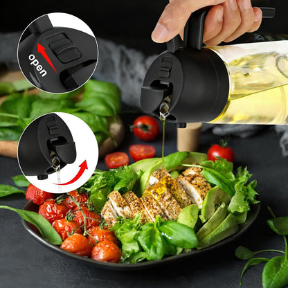 16oz Glass Oil Spray Bottle, 2-in-1 Dispenser with Pour Spout, for Cooking Air Fryers Salads BBQ(Black)